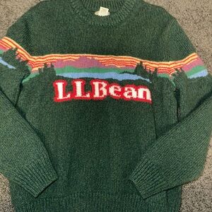 L.L. Bean Forest Green Sweater with Colorful Stripes